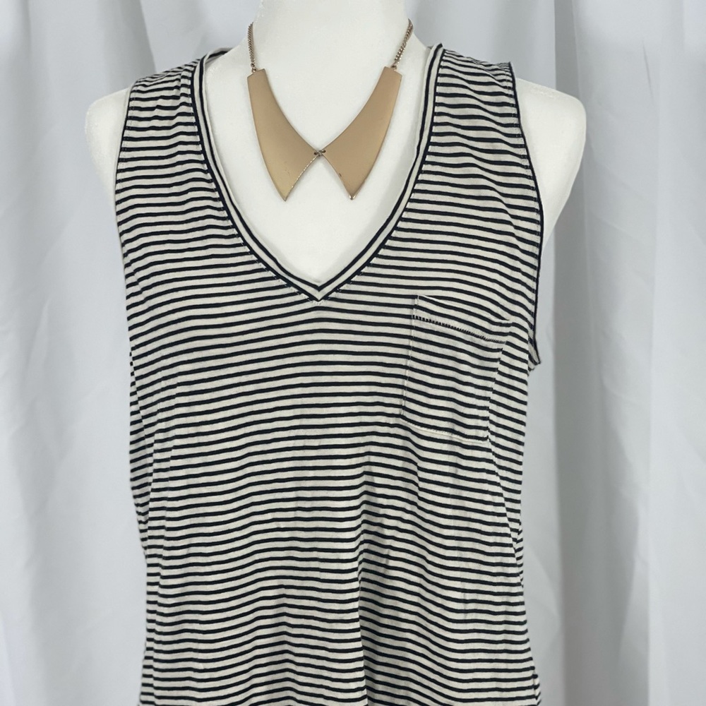 Madewell black white stripe sleeveless top Large